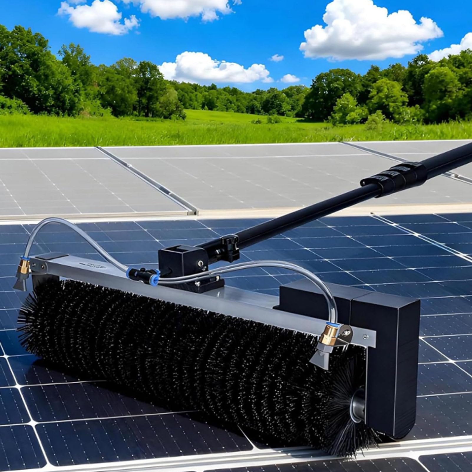 Cashwise Electric Photovoltaic Panel Cleaning, Solar Panel Cleaning Kit with Extension Pole, Professional Long Reach Soft Brush Cleaning Rotary Photovoltaic Cleaning LithiumBattery-7.5m/24.6ft