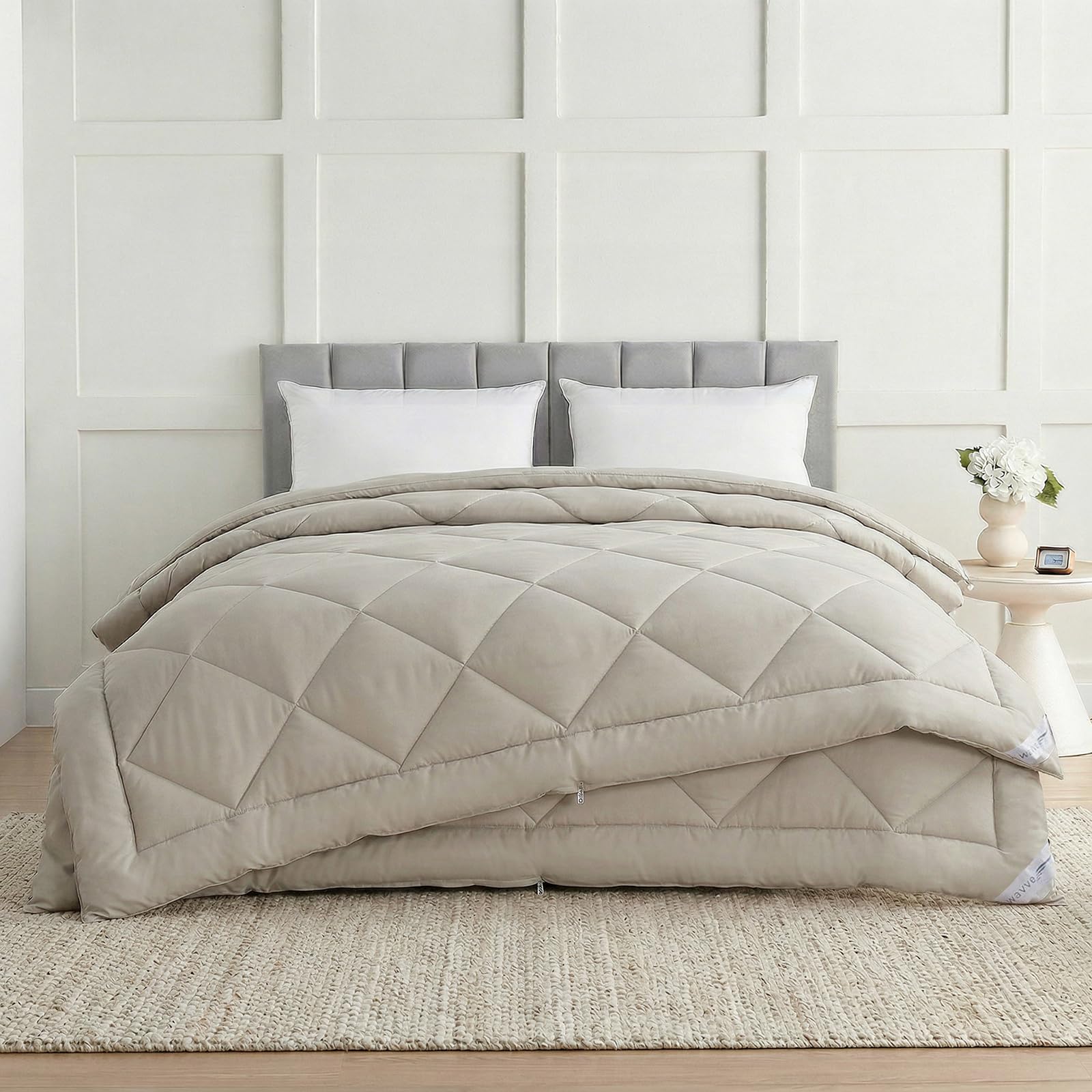 WAVVE Kołdra 150 4 Sezony - Dwustronna kołdra Podwójna 150+300 gr/m² 240x220 cm Włókno miękkie i przeciwzakłóceniowe, ciepły i wygodny beżowy