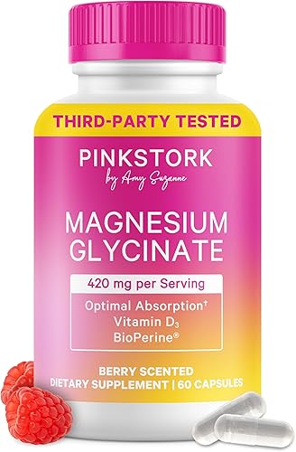 Pink Stork Glicinato de magnesio con vitamina D - Suplemento de magnesio para mujeres para apoyar la calma natural, el estado de ánimo y el sueño -