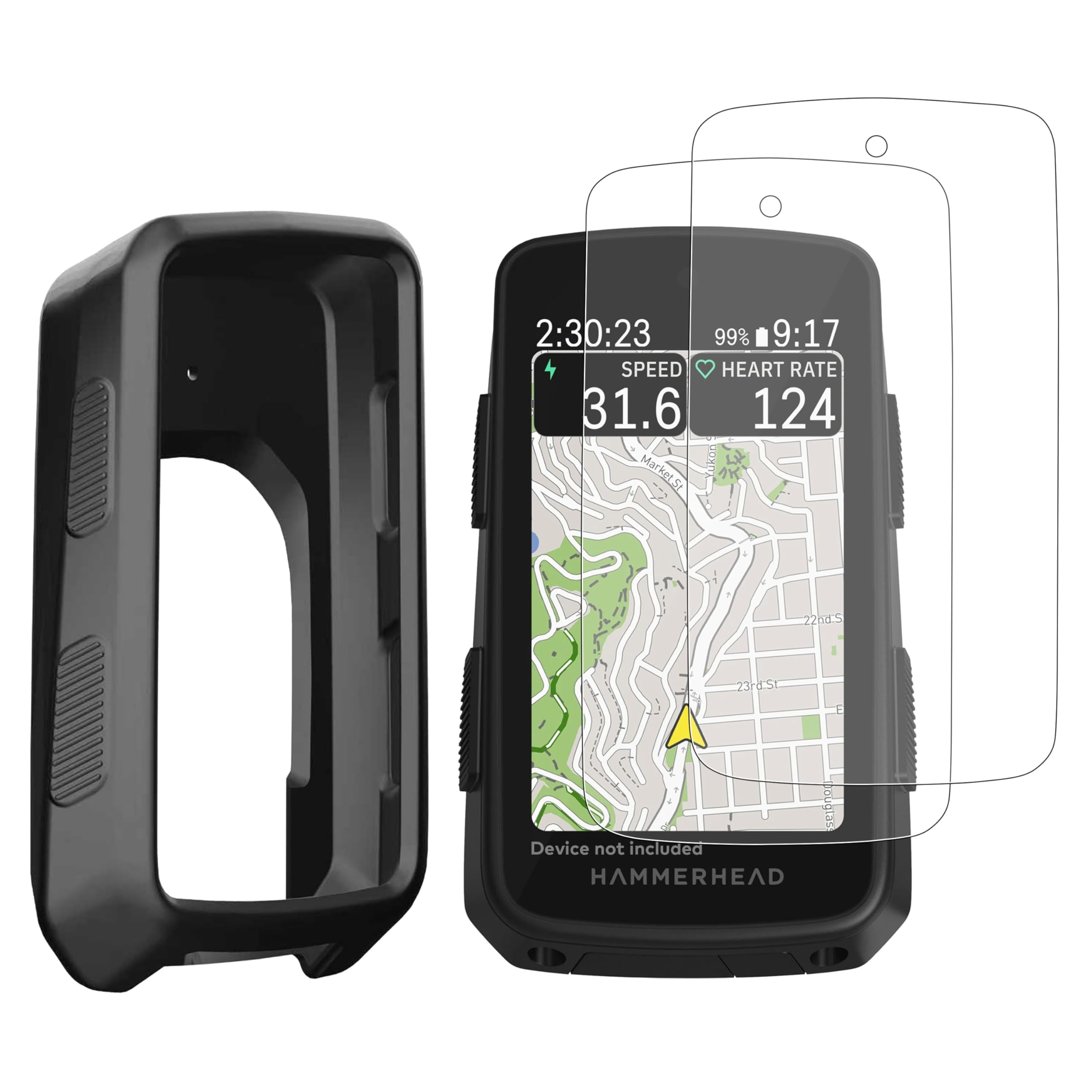 INNOSURE [3-PACK] for Hammerhead Karoo 3 Silicone Case x1, Matte Tempered Glass Screen Protector 3.2 Inch x2, Anti-Drop, Anti Static, Non-Slip,