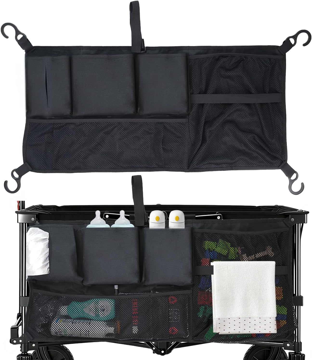 Stroller Wagon Cargo Net, Abnaok Wagon Accessories Organizer Compatible with WONDERFOLD W-Series Models, Large Capacity Mesh Cargo Storage Bag with Sorting Pockets Compatible with Keenz Wagon