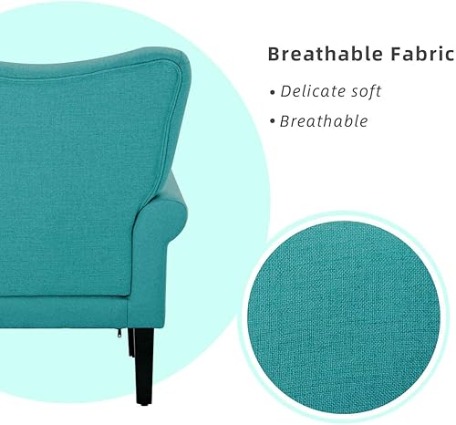 Miniatura 55 de YOLENY Silla decorativa moderna, sillón de respaldo alto, sofá individual tapizado con botones de tela con patas de madera para sala de estar,