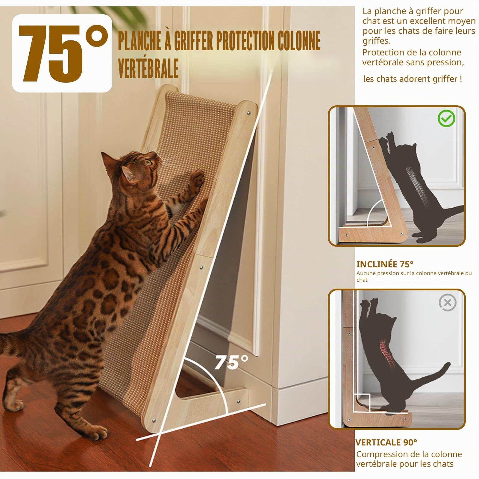 Griffoir pour Chat, Panneau à griffer de 69 cm de Haut pour Chats d'intérieur, Poteau à griffer en sisal, Protection pour Meubles, Meuble en Forme de L pour Tous Les Chats, pour Jouer et se détendre.