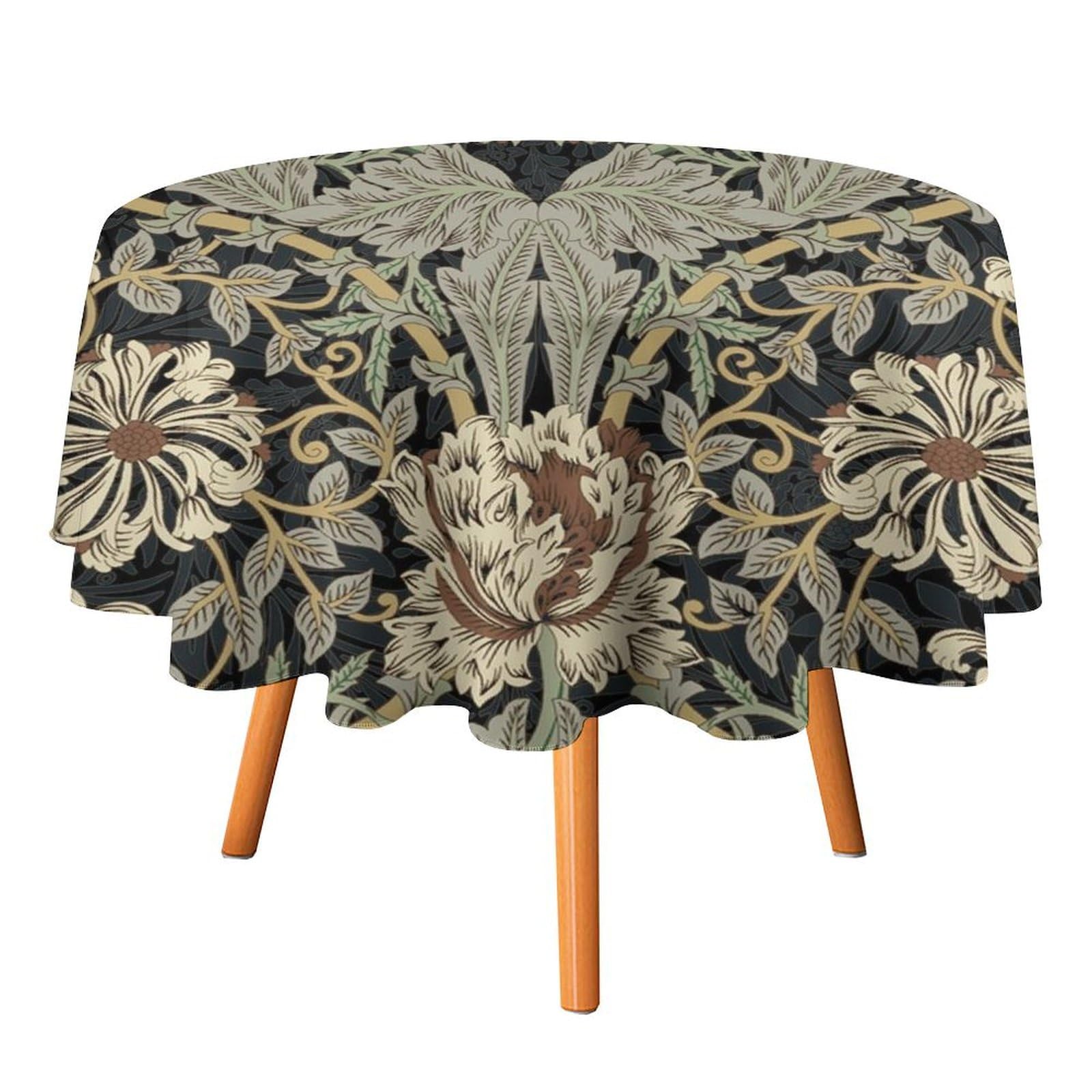 COALHO Vintage William Morris Florals Round Tablecloth Polyester Round Table Cloth,Rustic Mid Century Boho Farm Daisy Green LeavesCircular Table Cloth For Kitchen Dinner-36