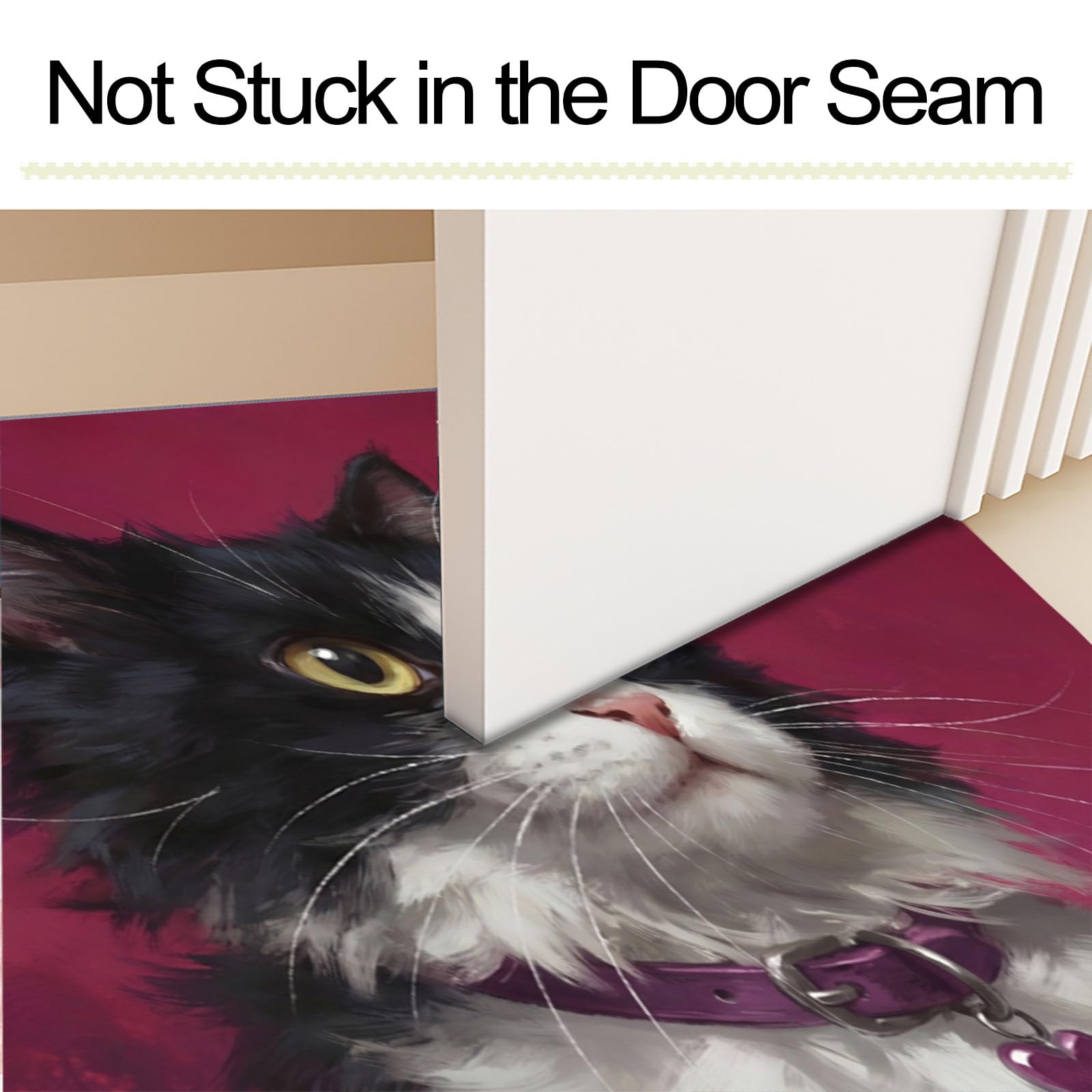 Felpudo Entrada Casa 60x120cm, Alfombra Puerta Retrato De Gato | Tapete Perfil Bajo Gato Blanco Y Negro, Súper Absorbente, Antideslizante, Lavable en la Lavadora para Entradas, Interiores y Cocinas