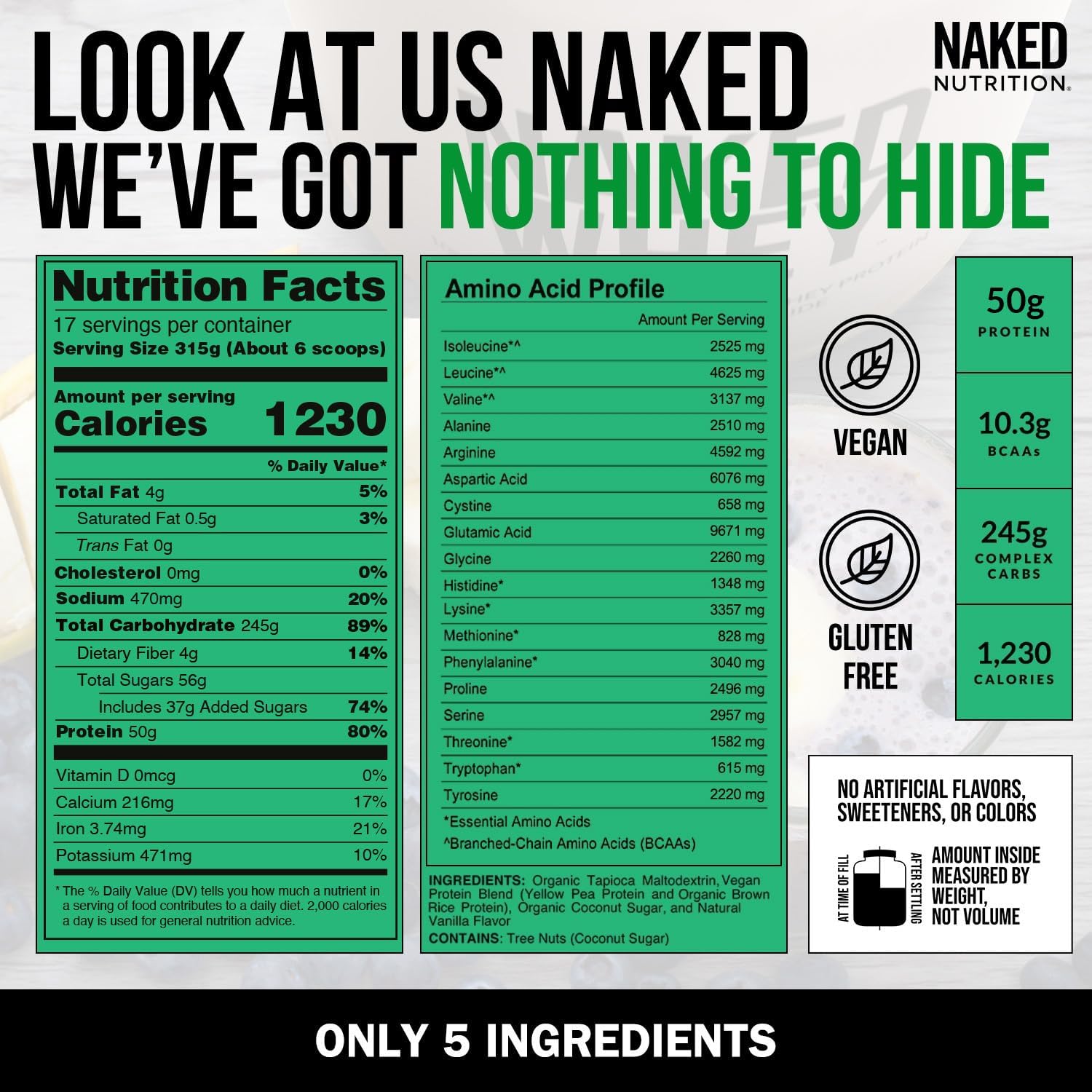 Naked Vegan Mass - Vanilla Vegan Weight Gainer - 1,230 Calor...