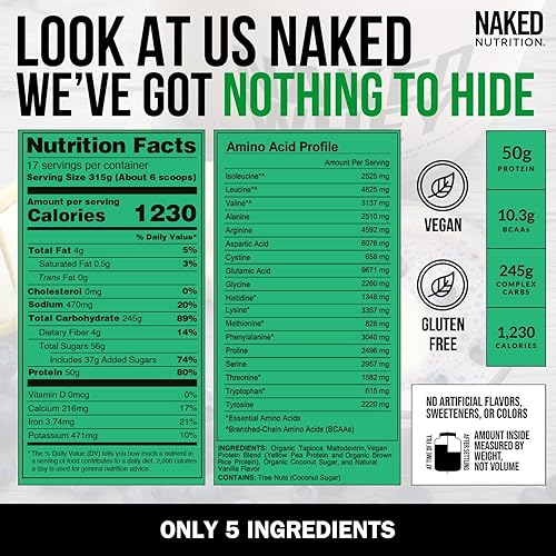 Vista 11 de Naked Vegan Mass - Proteína en polvo natural vegana, 8 libras a granel, sin OMG, sin gluten, sin soja y sin lácteos. Sin ingredientes artificiales