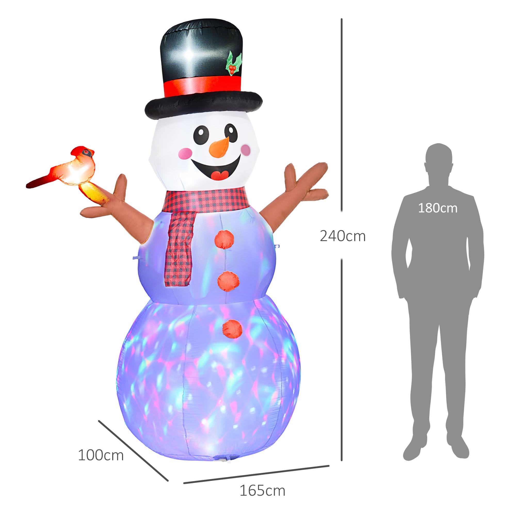 Outsunny Aufblasbar Weihnachtsdeko 2,4 m Schneemann mit LED-Beleuchtung