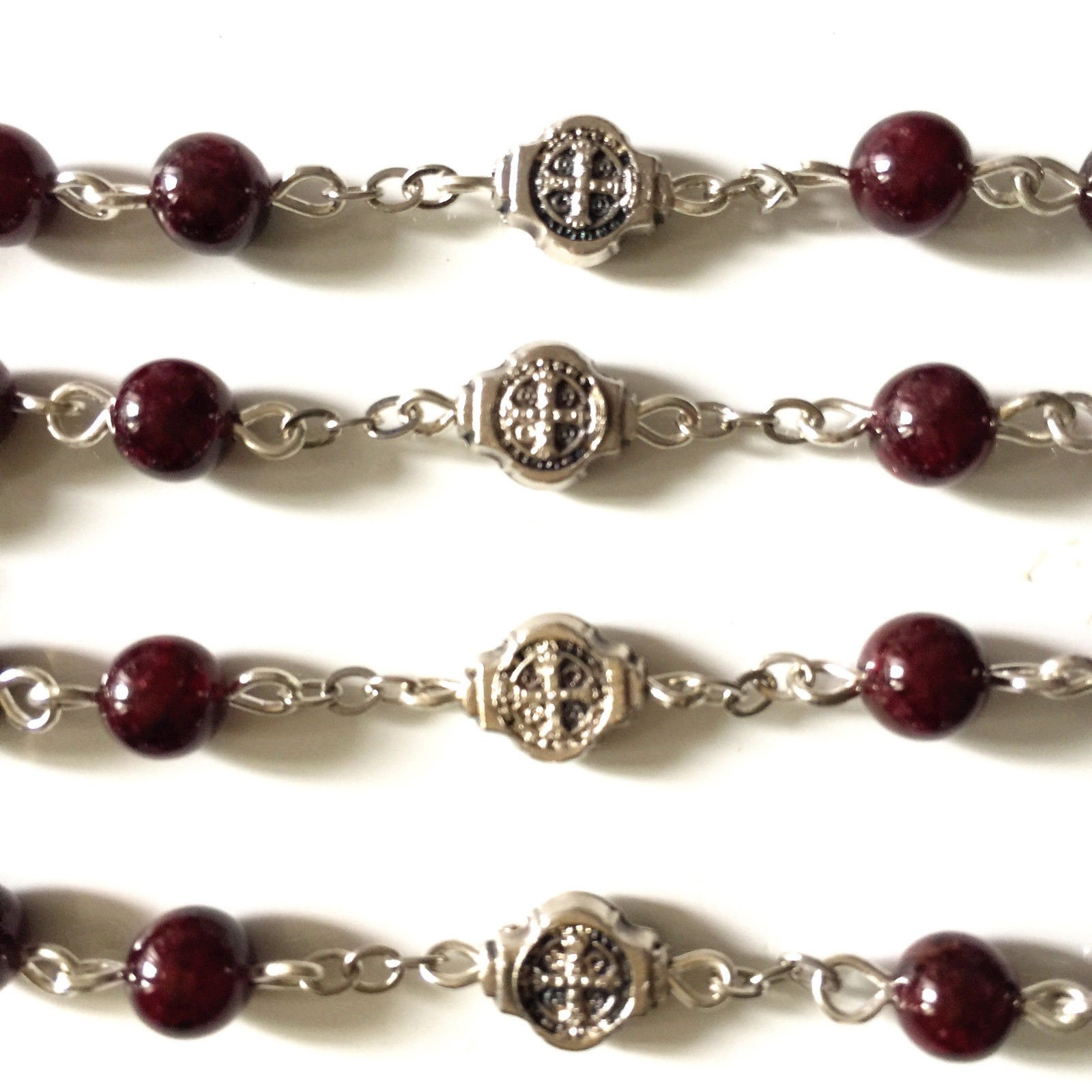 elegantmedical HANDMADE Catholic St. Benedict GARNET GEMSTONE Bead 5 DECADE Rosary Necklace Cross BOX product thumbnail 5