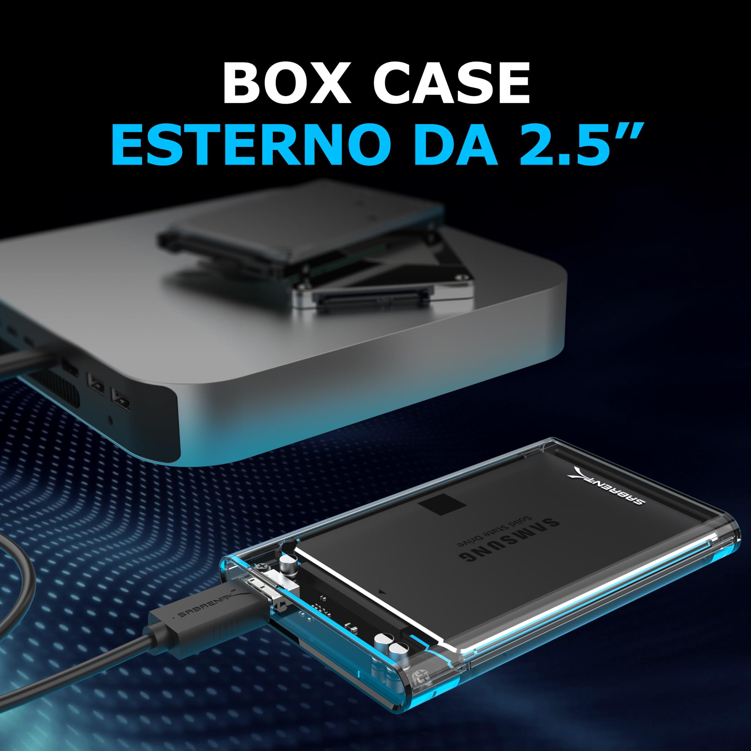 SABRENT Case SSD/HDD Hard Disk Esterno da SATA 2.5'' a USB 3.2 Gen 1, [Supporto UASP SATA III] Trasparente (EC-OCUB)