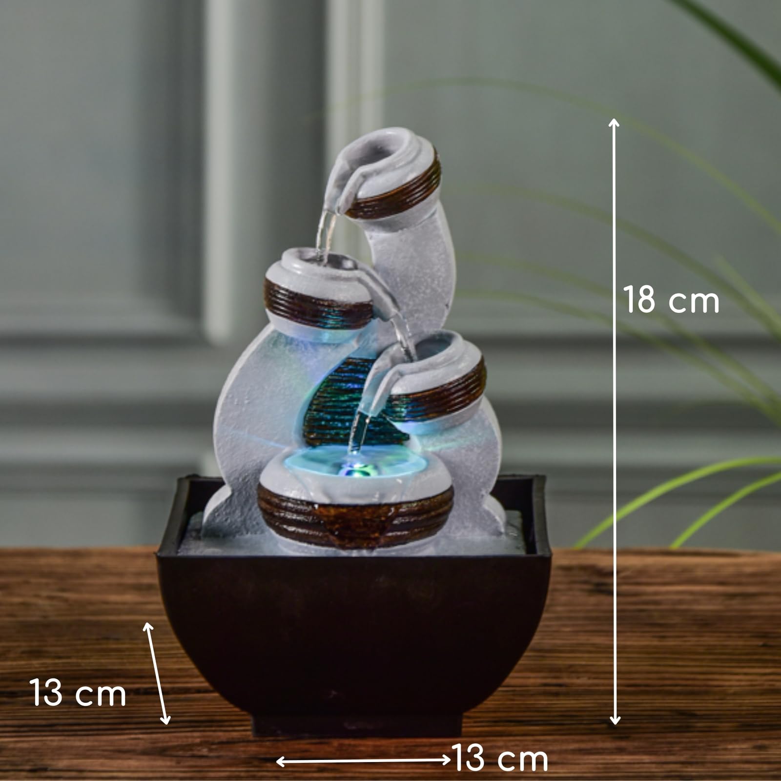 Fontaine Kara - Fontanna do wnętrz Wodospad Słoik - Dekoracja wnętrz Zen Relax - Pomysł na prezent - Fontanna stołowa LED - Obwód zamknięty - Czarny i szary - Wysokość 18 cm - Zen'Light