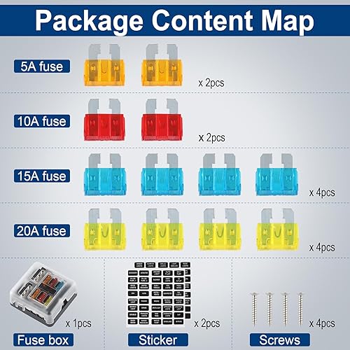 Miniatura 3 de Amiss Bloque de fusibles de hoja de 6 vías de 12 V, panel de caja de fusibles automotriz impermeable ATOATC con indicador de advertencia LED, 6