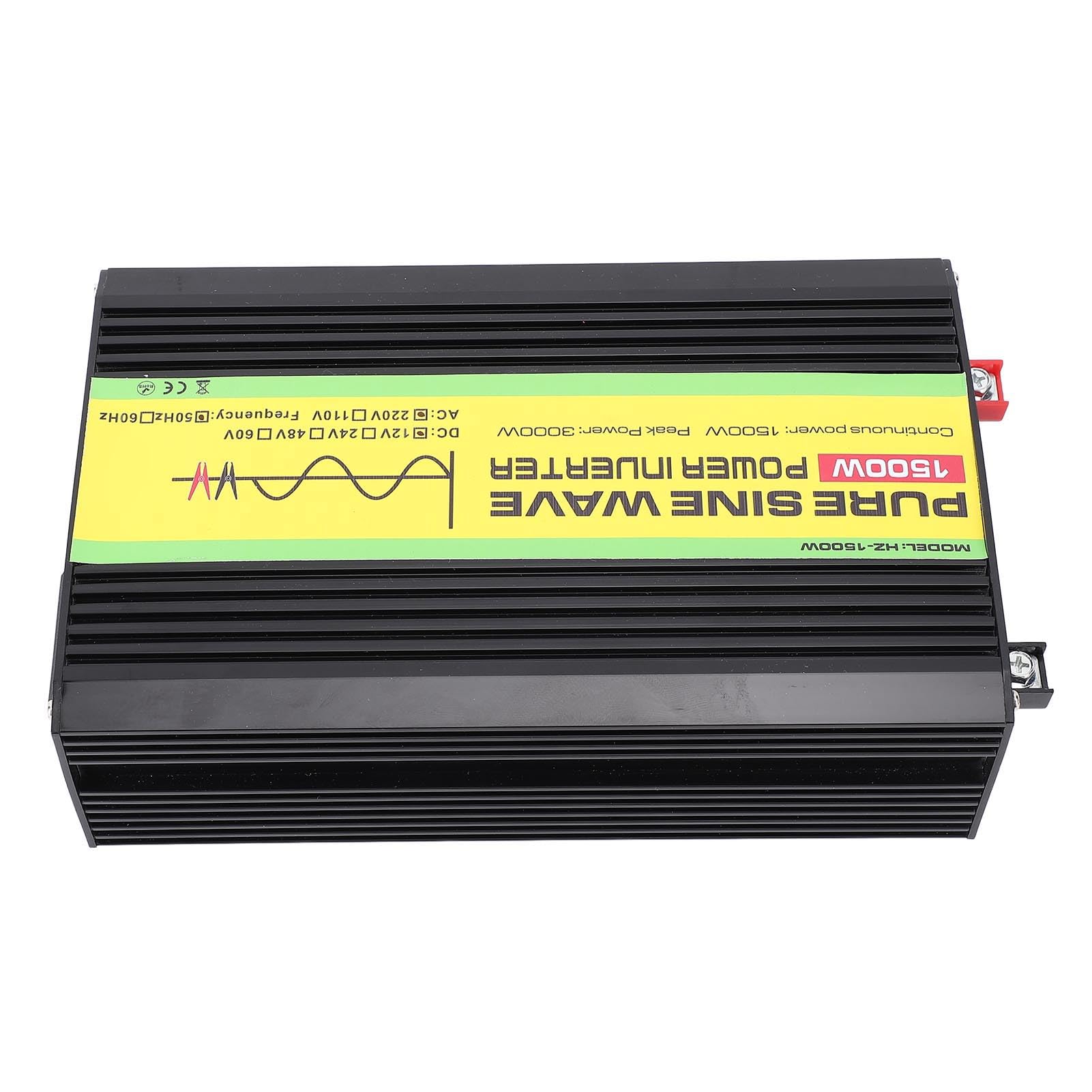Ausla Falownik Sinusoidalny o Mocy 1500 W, Falownik Solarny ABS 12 V DC z Wyświetlaczem LCD, Moc Szczytowa 3000 W, 2 Porty USB i Gniazdo Uniwersalne, do Stosowania W Podróży Samochodem Rezerwowe