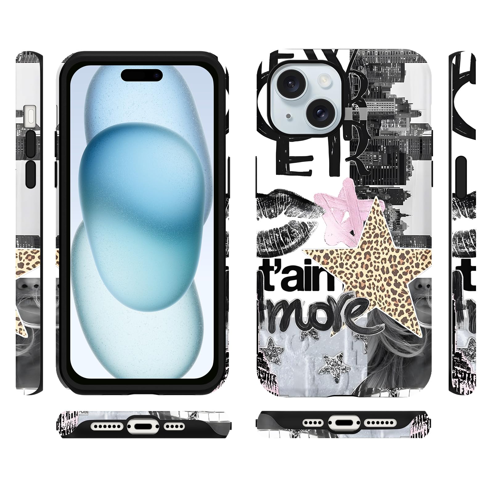 Custodia compatibile con iPhone 15, custodia protettiva ibrida a 2 strati con collage di Star Coquette, custodia protettiva antigraffio ibrida a 2 strati per ragazza, ragazzo, donne, uomo-CZ03