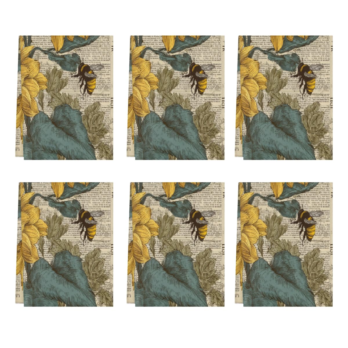 Paños de cocina de 45 x 72 cm, paños de cocina suaves y absorbentes de microfibra de secado rápido para baño, decoración del hogar, arte de girasol vintage, paquete de 6