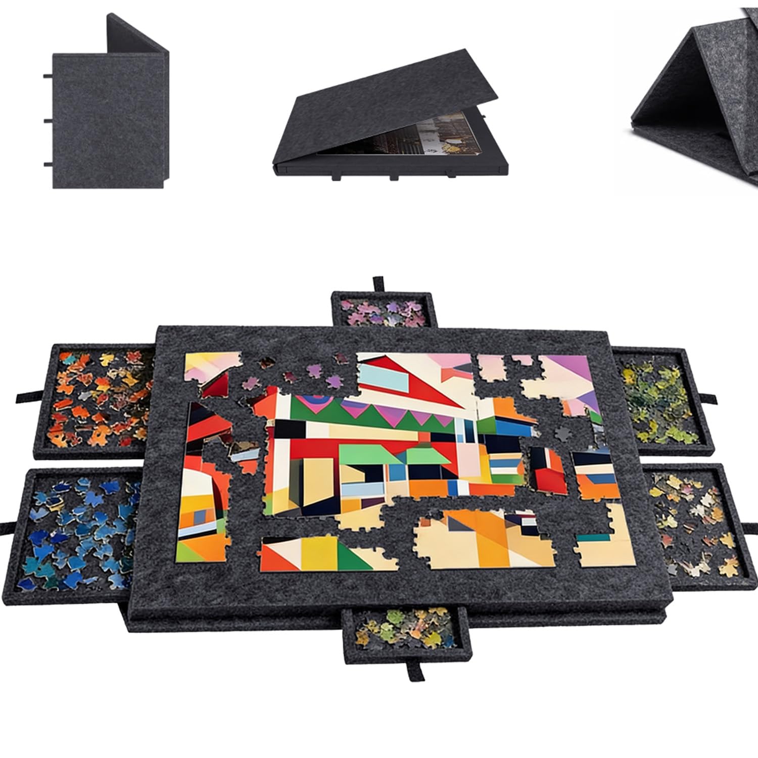Obrotowy Stół do Puzzli, 1000 Elementów Składany Stół do Puzzli z 6 Szufladami, Deska do Puzzli z Dwufunkcyjnym Designem Stojak i Pokrywa, Superlekki Filcowy Stół do Puzzli Deska do Puzzli do 1000