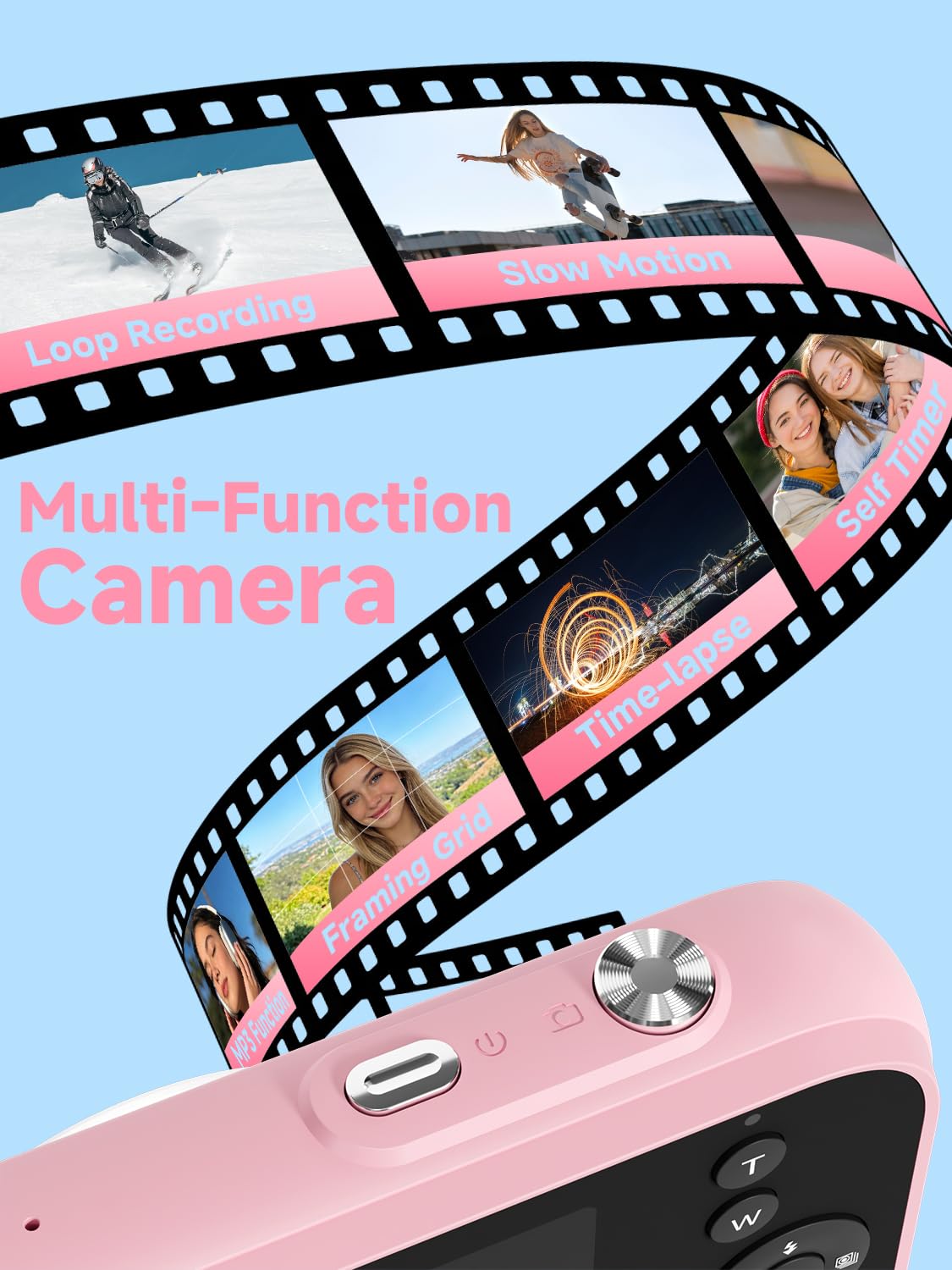 Cámara digital para adolescentes, cámara compacta 4K para apuntar y disparar con filtros vintage, mini cámara de vlogging regalo para niños, estudiantes, principiantes, incluye función MP3 y tarjeta