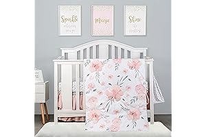 4-Piece Baby Girl Floral Crib Bedding Set by PINNKKU: Crib Skirt, Blanket,...