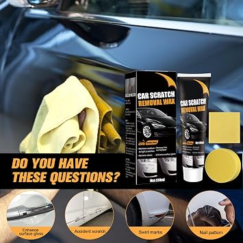 2Pcs Car Scratch Remover Wax, Professional Scratch Remover for Vehicles, Car Scratch Repair Paste for Deep Scratches with Wipe and Sponge,Universal Car Scratch Removal Wax for Deep Scratches Paste Kit