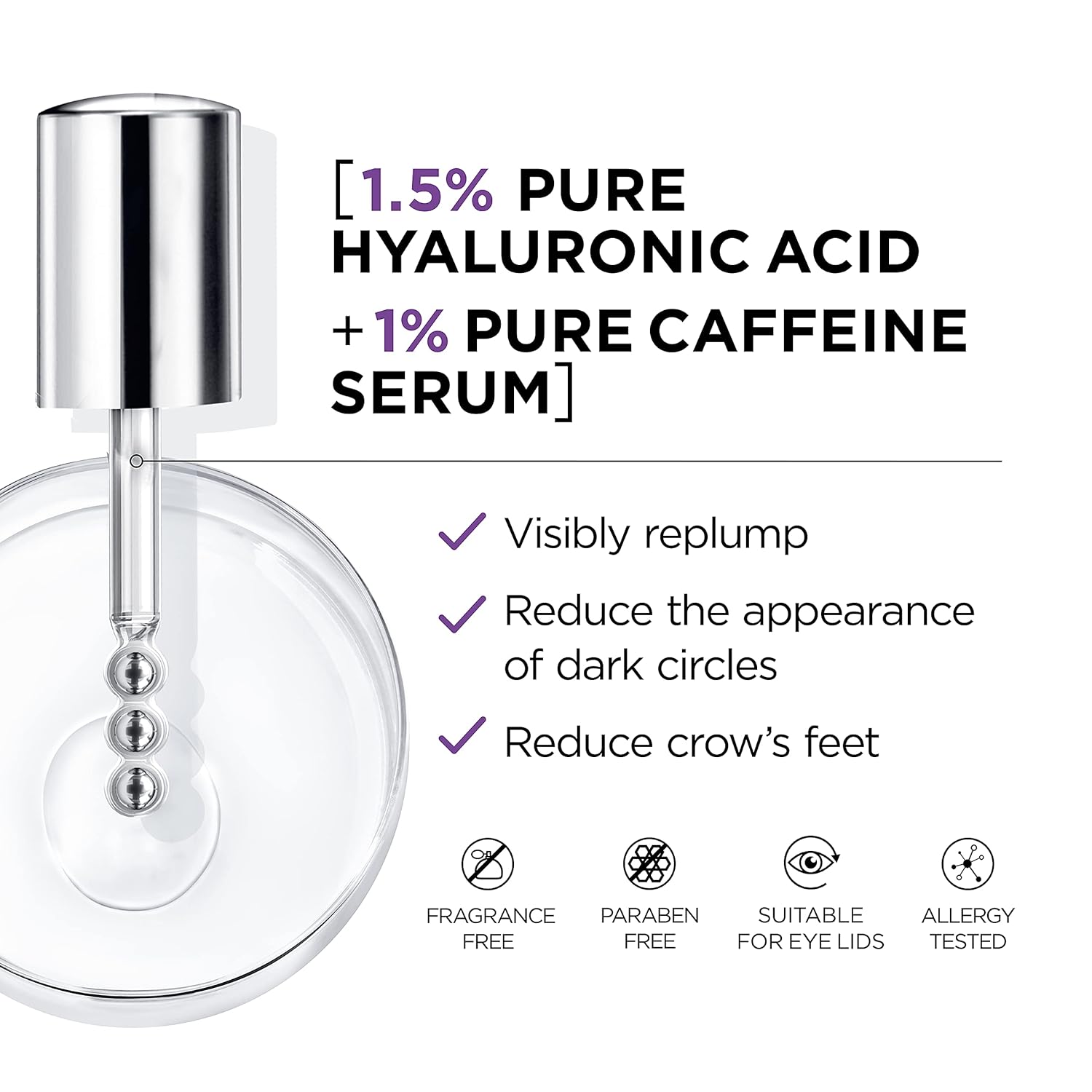 L'Oreal Paris Revitalift Pure Hyaluronic acid, Pure Caffeine hydrating eye serum to visibly replump, brigthen dark circles, reduce crow's feet. Dermatologist Validated + Moisturizer sample, 1 kit : Beauty & Personal Care