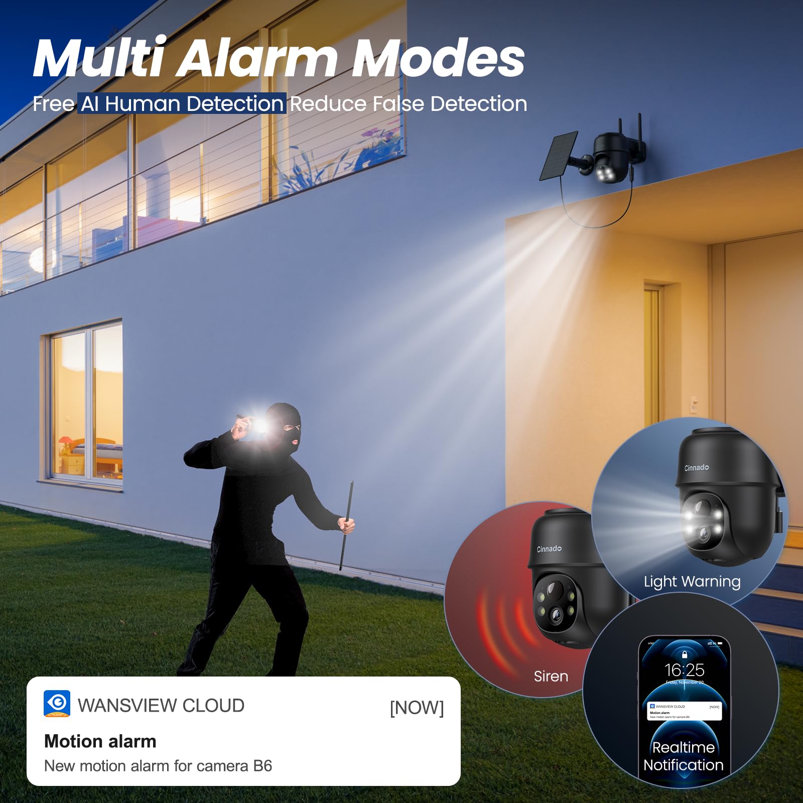 Cinnado Überwachungskamera Aussen Akku Solar - 2K Kamera Überwachung Aussen Solar, WLAN Kamera Outdoor mit PTZ, PIR Bewegungsmelder, Farbnachtsicht, Zwei-Wege-Audio, 2er Set