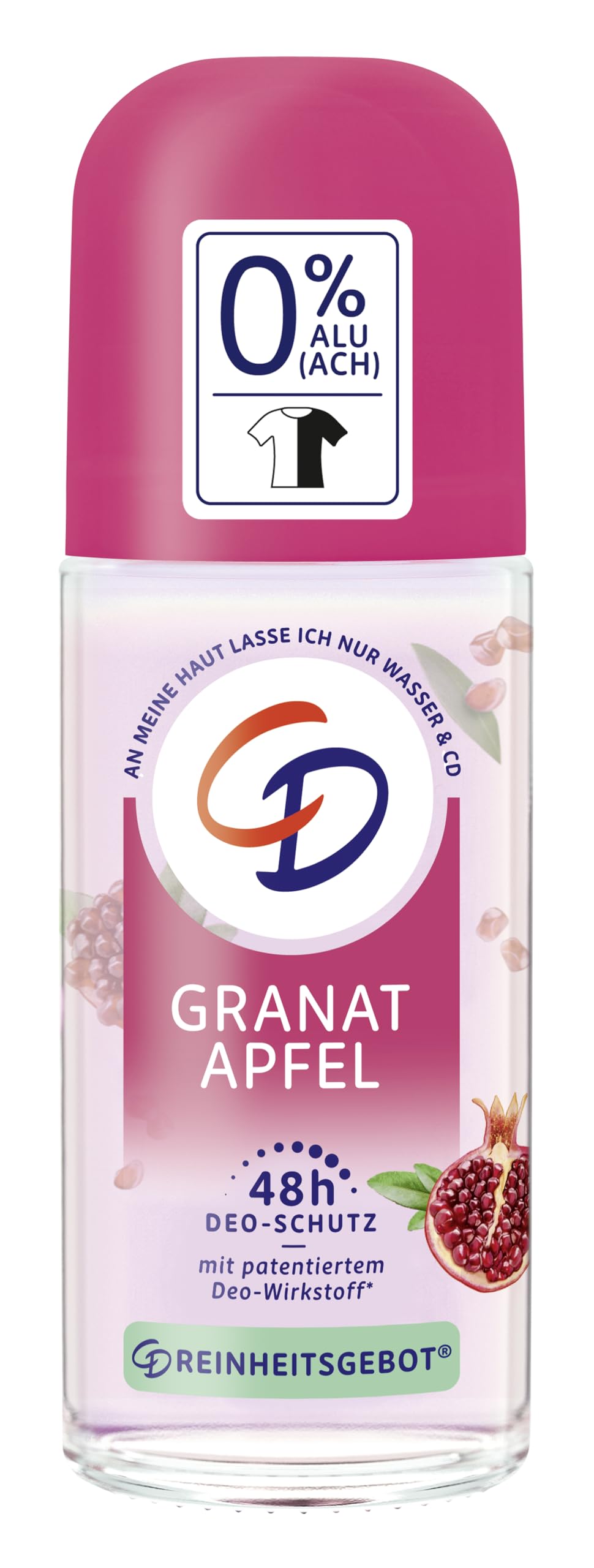 CD BIO Deo Roll-On 'Granatapfel', 50 ml, Deodorant ohne Aluminiumsalze, langanhaltender Schutz für 48 h, veganes Hautpflegeprodukt, für empfindliche Haut geeignet