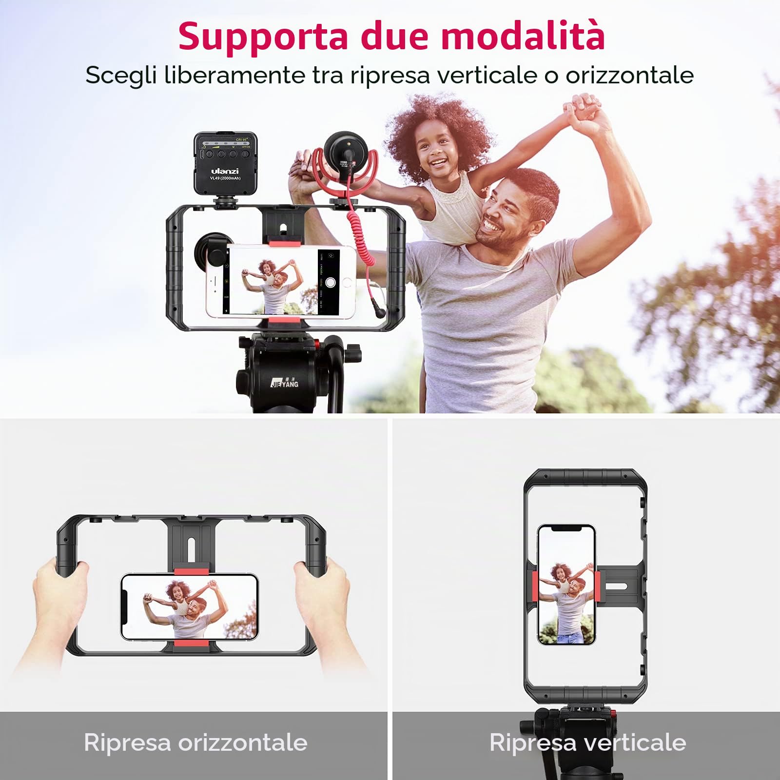 ULANZI U-Rig Pro Smartphone Video Rig, Stabilizzatori Video e Supporti per Smartphone con 3 Cold Mount, Gimbal per Vlogging con Impugnatura Regolabile per iPhone/Galaxy/Huaiwei/Xiaomi Vlog Youtuber