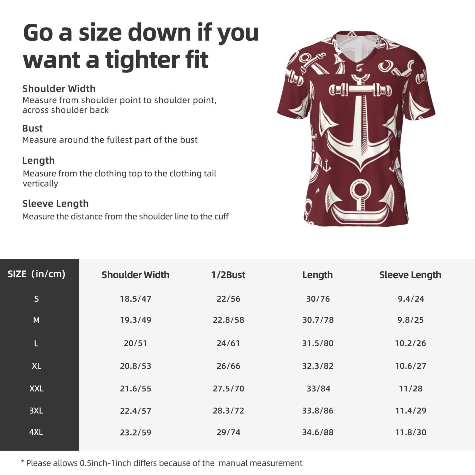 Stylish Athletic Sports Jersey Nautical-Maritime-Red Men's Rugby Jersey Small