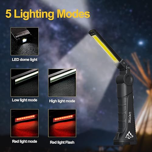 Vista 10 de Regalos de herramientas para hombres, papá y él, luces de trabajo recargables, luz de trabajo LED con base magnética y gancho para colgar, linternas