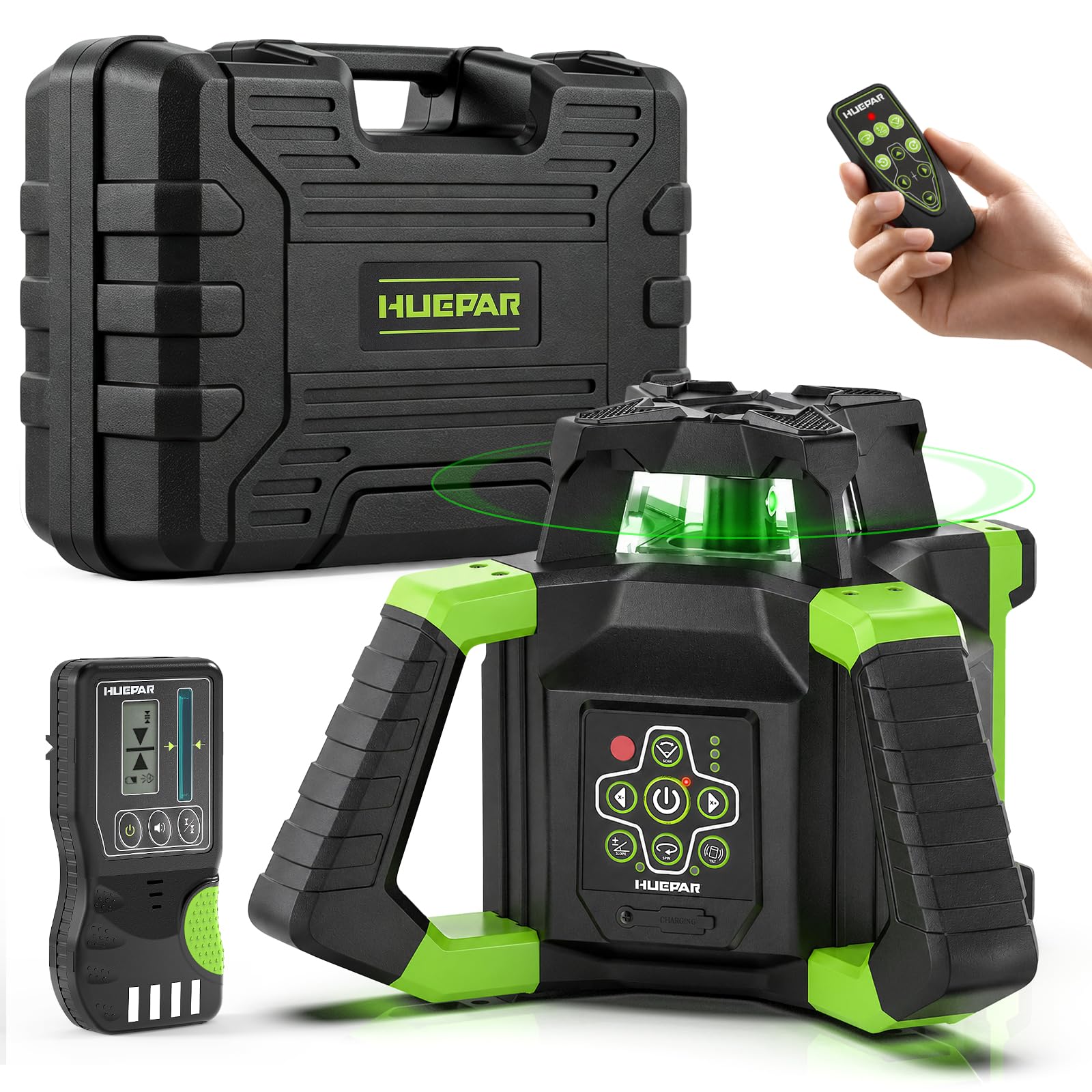 Huepar Rotary Laser Level, Green Beam 2000ft Outdoor Self-Leveling RL300HVG