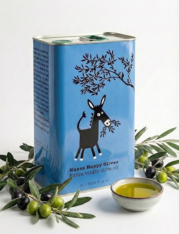 Naxos Happy Olives - Huile d'Olive Extra Vierge grecque - Bidon de 3L - Premium Olive Oil Riche en P