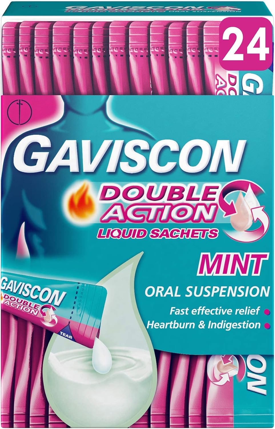 Gaviscon Double Action Mint Flavour Sachets, 24 x 10ml