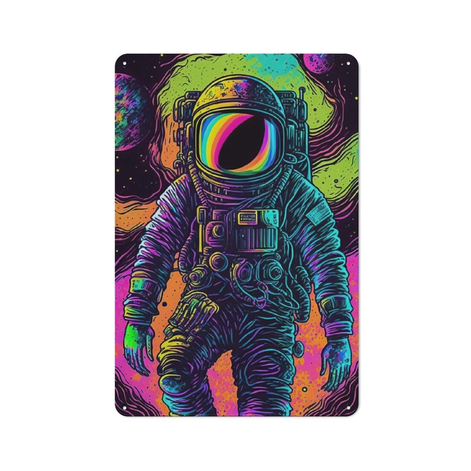 Junmoney Astronaut Bistro Style Bistro Metal Sign 30X20cm Featuring Shop Wall Decor For Takeaway, Bar, Kitchen Or Counter Area