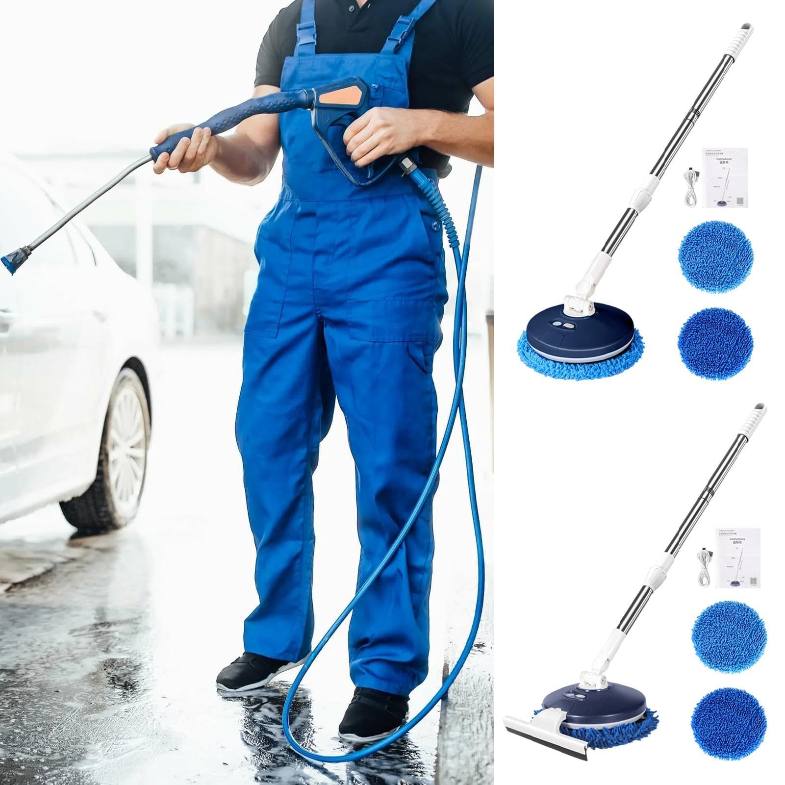 Mopa de Lavado de Coches Limpiador Inalámbrico Recargable Giratorio | Mopa Rotatoria Inalámbrica para Coches Para Automóvil Camión Hogar Casa Interior Exterior Garaje Mujeres Hombres
