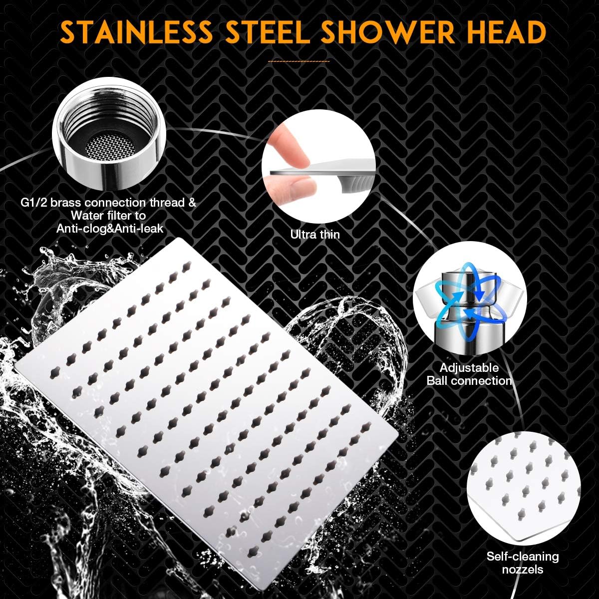 Baban Rainfall Handheld Shower Head Combo, Stainless Steel