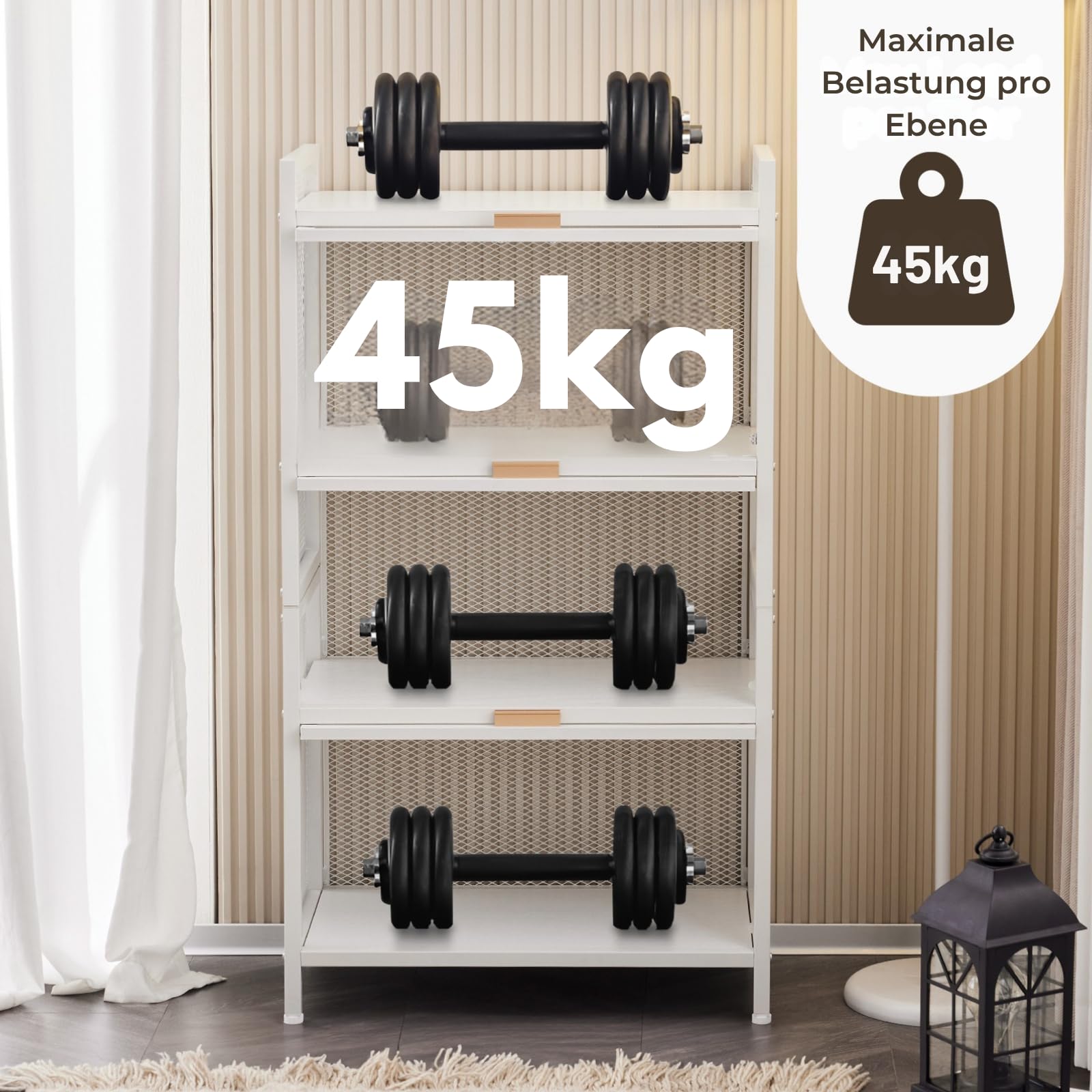 LEADZM 4-stufiges Küchenschrank, Buffetschrank, Küchenregale Stehend, Mikrowellenschrank mit halbtransparenter PC-Tür, Bäckerregal, Standregal, Lagerregal für Küche Wohnzimmer (Weiß, 4)