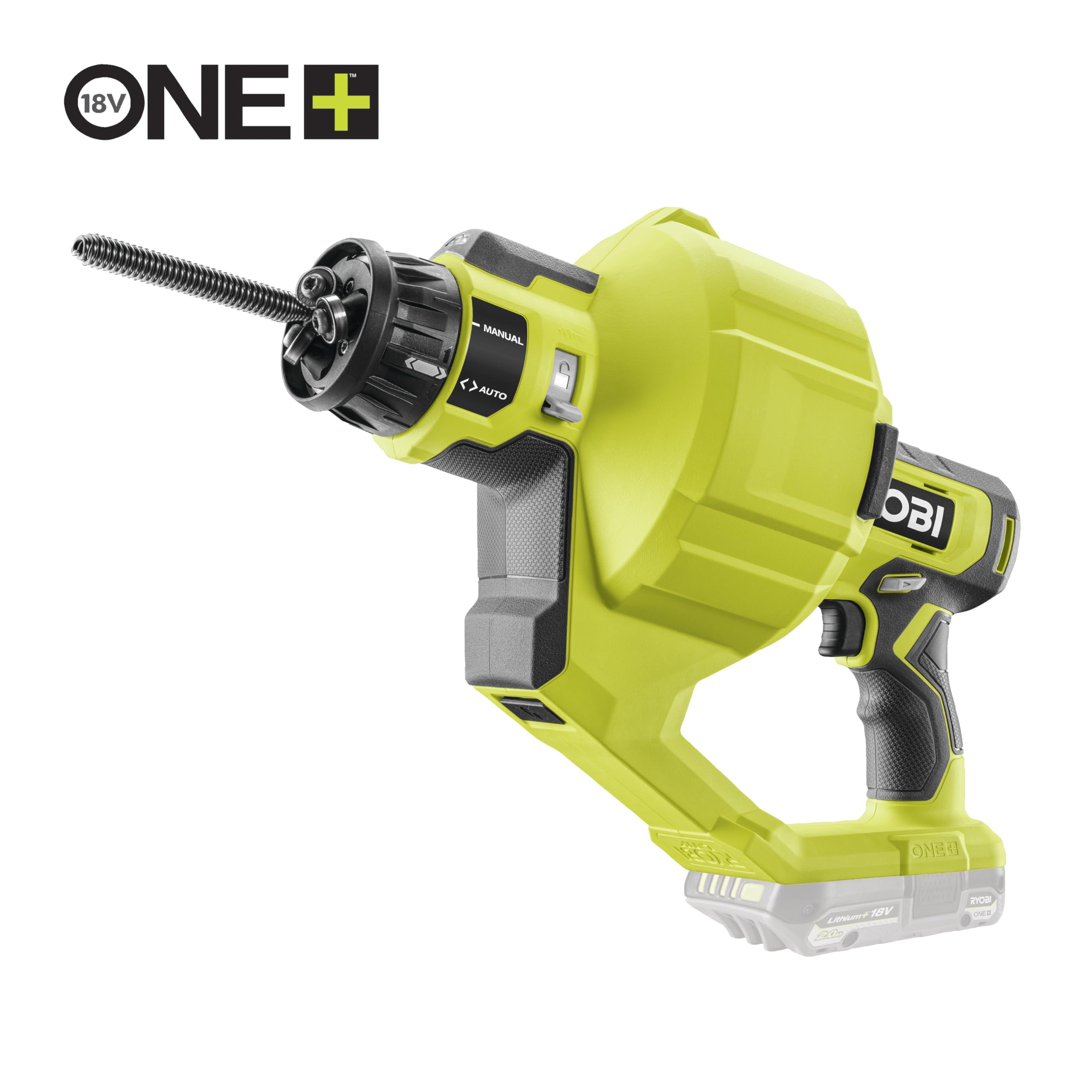 RYOBI RDA18-0 Déboucheur sans fil 18V ONE+ – Canalisations, éviers, douches et WC jusqu’à 50 mm – Câble 7,6 m, Auto Feed, LED – Sans Batterie ni Chargeur