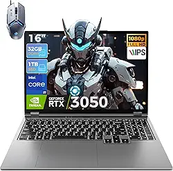 TOPGRO Laptop para jogos S1 Pro, tela FHD 144Hz de 16 polegadas, Core i9-9880H/GeForce RTX3050, laptops empresariais 32 GB DDR4 RAM, SSD PCIe3.0 de 1 TB, HDMI/Webcam/teclado retroiluminado/Wi-Fi 6