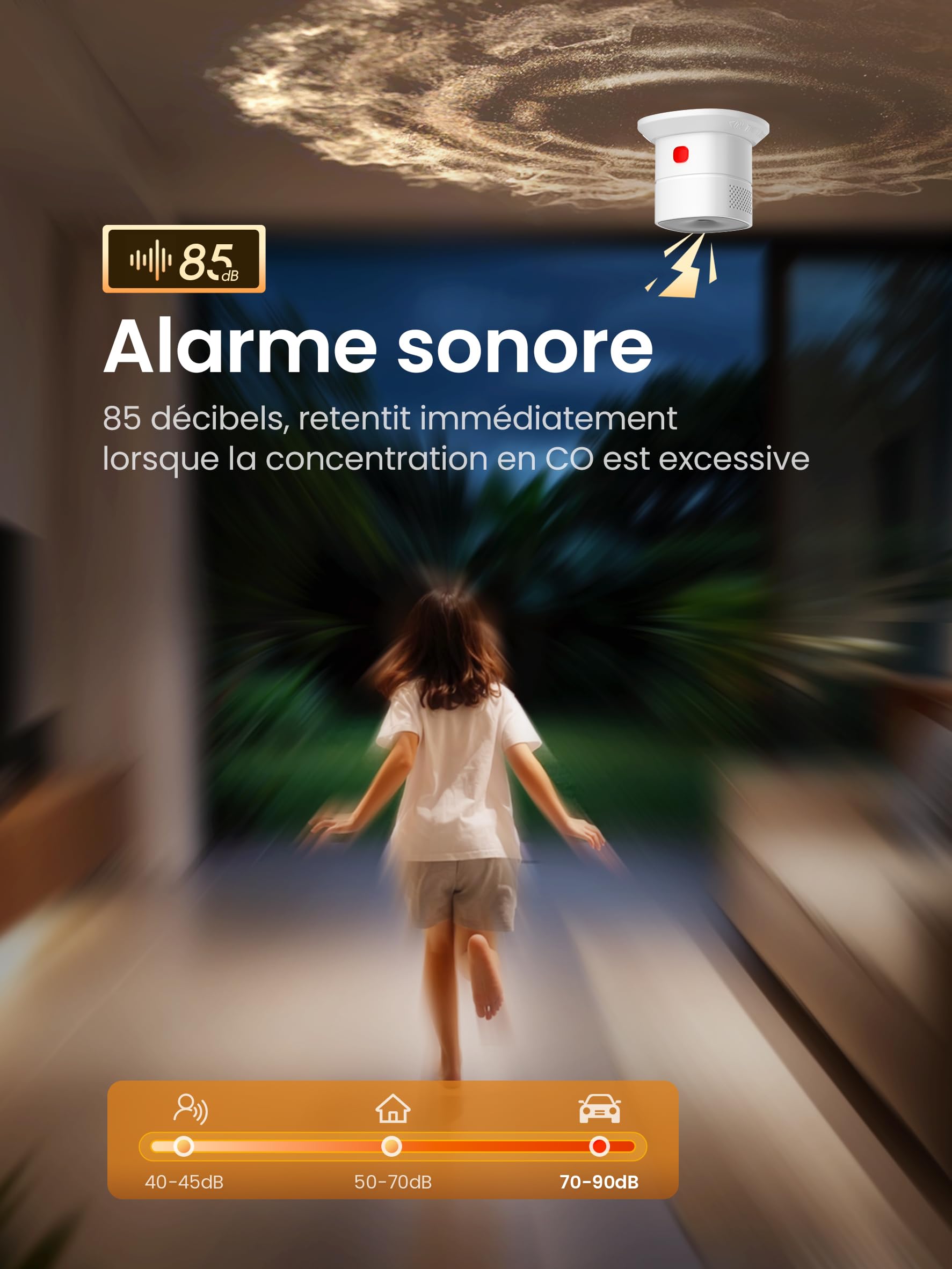Heiman Mini détecteur de monoxyde de Carbone certifié en 50291 - Durée de Vie du capteur : 10 Ans - Bouton de Test - HS1CA