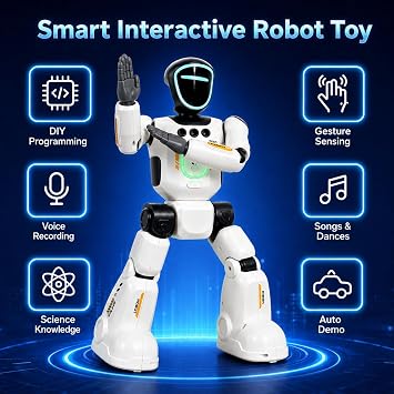 AI Robot Toy for Kids Smart Programmable Interactive Robot | Smart Programmable, Remote Control, Gesture Sensing & Voice Recording, Singing & Dancing, USB Rechargeable