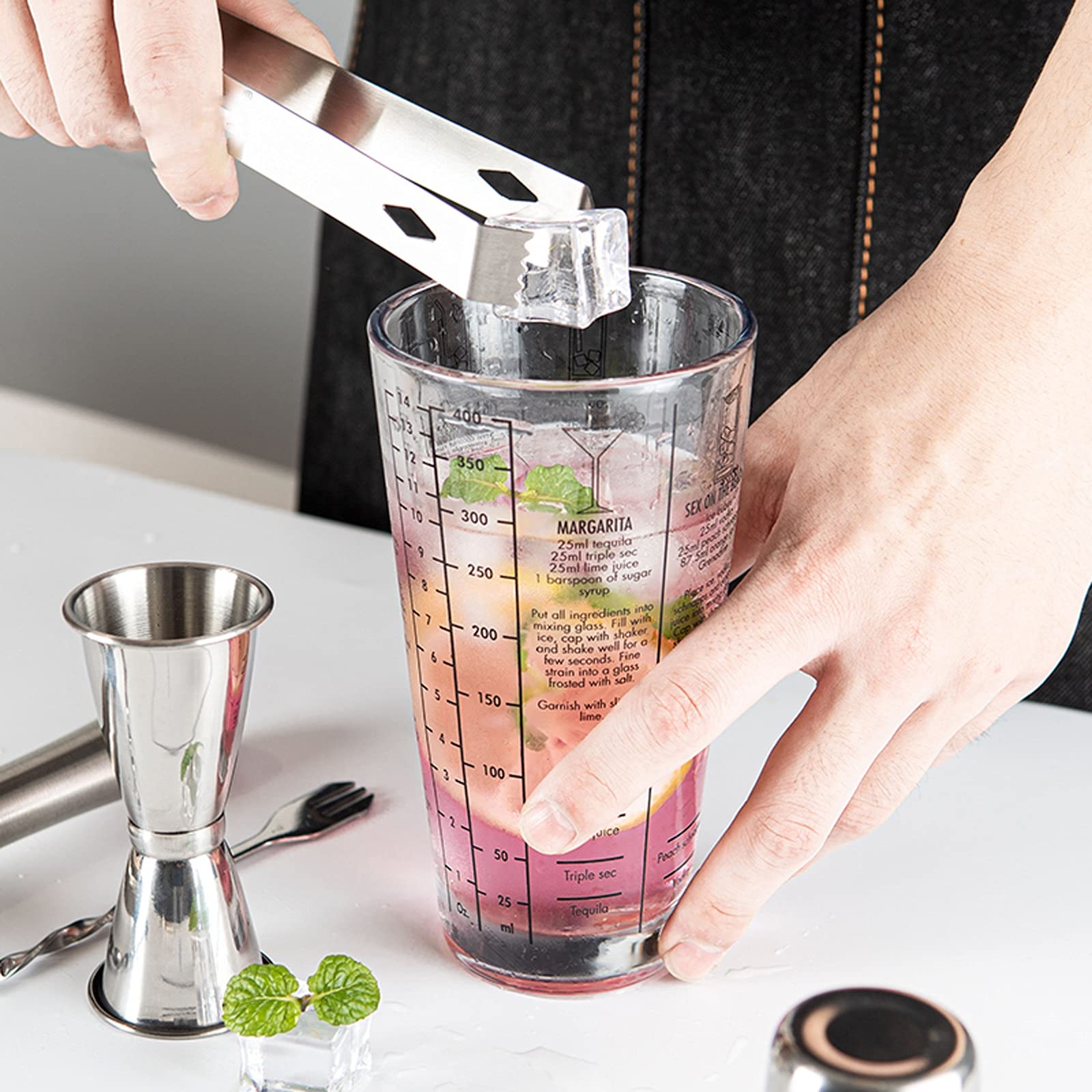 Shaker Cocktail Shaker Cocktail, Buvez des Recettes Mixerermartini mesurées Mélange en Verre et en Acier Inoxydable Shaker, Meilleur Cadeau for débutant Set à Cocktail