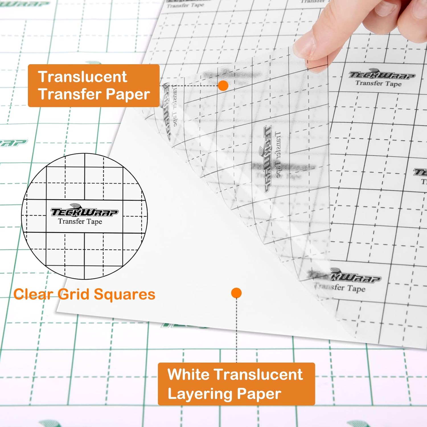TECKWRAP Transfer Tape for Vinyl - 12" x 50 FT w/Black Alignment Grid Transfer Tape for Adhesive Vinyl - Medium Tack for Craft Decals,Signs, Windows, Stickers