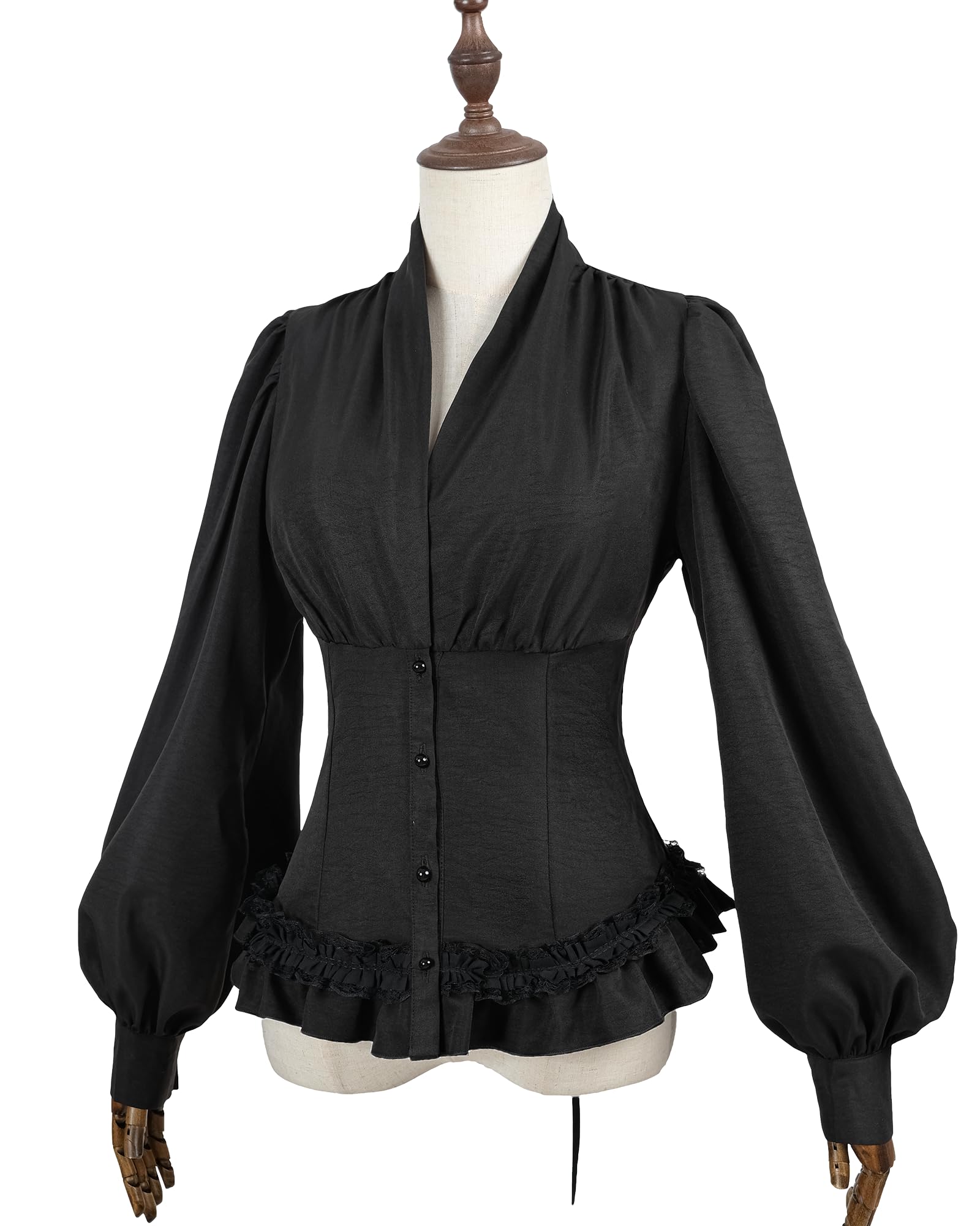 Fiamll Viktorianische Bluse Damen Langarm Gothic Renaissance Bluse Vintage Steampunk Oberteil Mittelalter Shirt