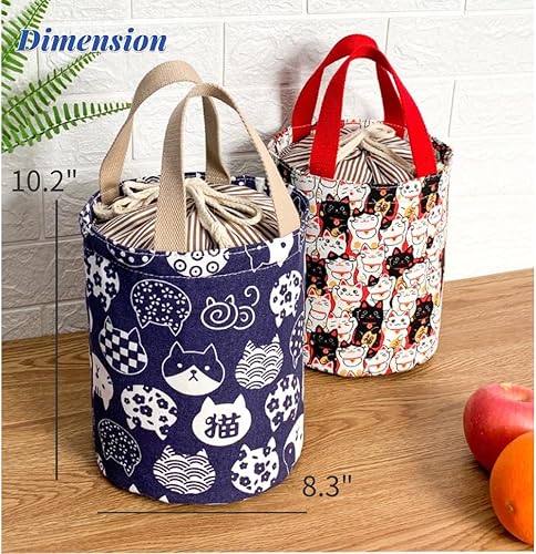 Miniatura 3 de Lonchera redonda con diseño de gato lindo con aislamiento Bento Cooler Bag con cordón redondo para almuerzo, bolsas plegables para mujeres y