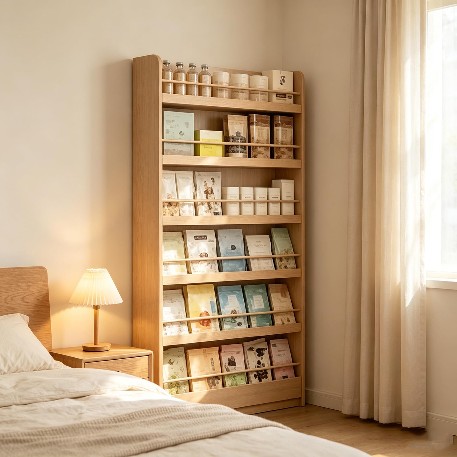 Estantería de Libros 6 Niveles de Madera, Estante Estrecho