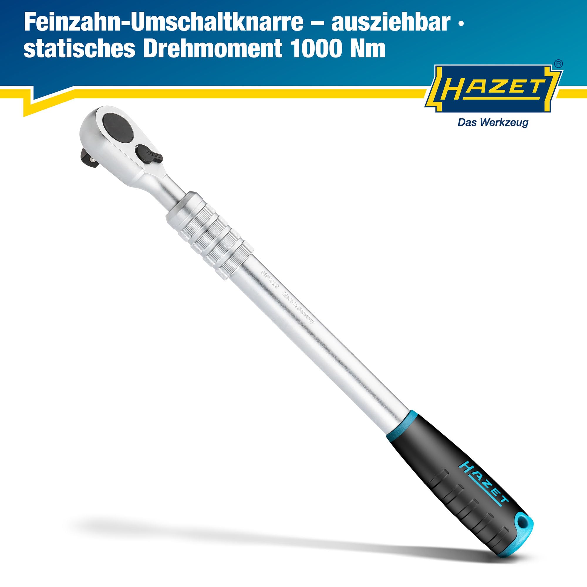 Hazet HiPer Feinzahn-Umschaltknarre, ausziehbar 916HPLG, Chrom-Vanadium