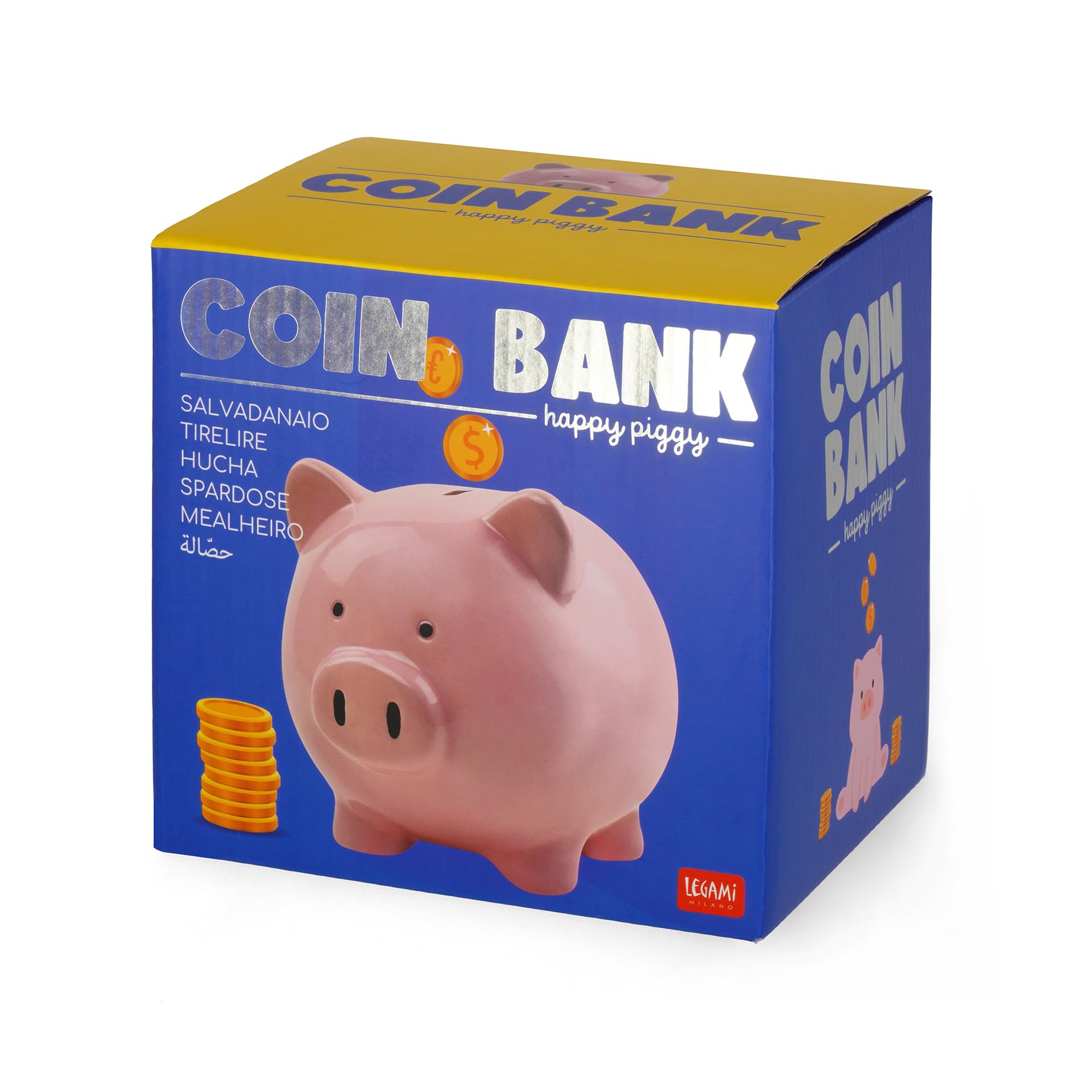 Legami Ceramic Piggy Bank - Pink Piglet Coin Bank For Kids Learning To Save