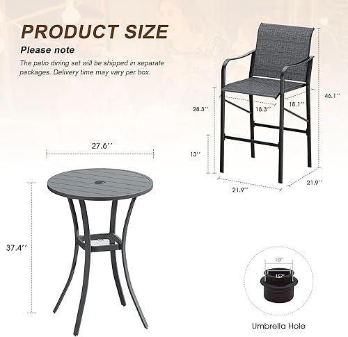 Miniatura 2 de VICLLAX Juego de barra para patio de 3 piezas, mesa cuadrada de altura de barra de 28 pulgadas con agujero para sombrilla y 2 sillas giratorias de