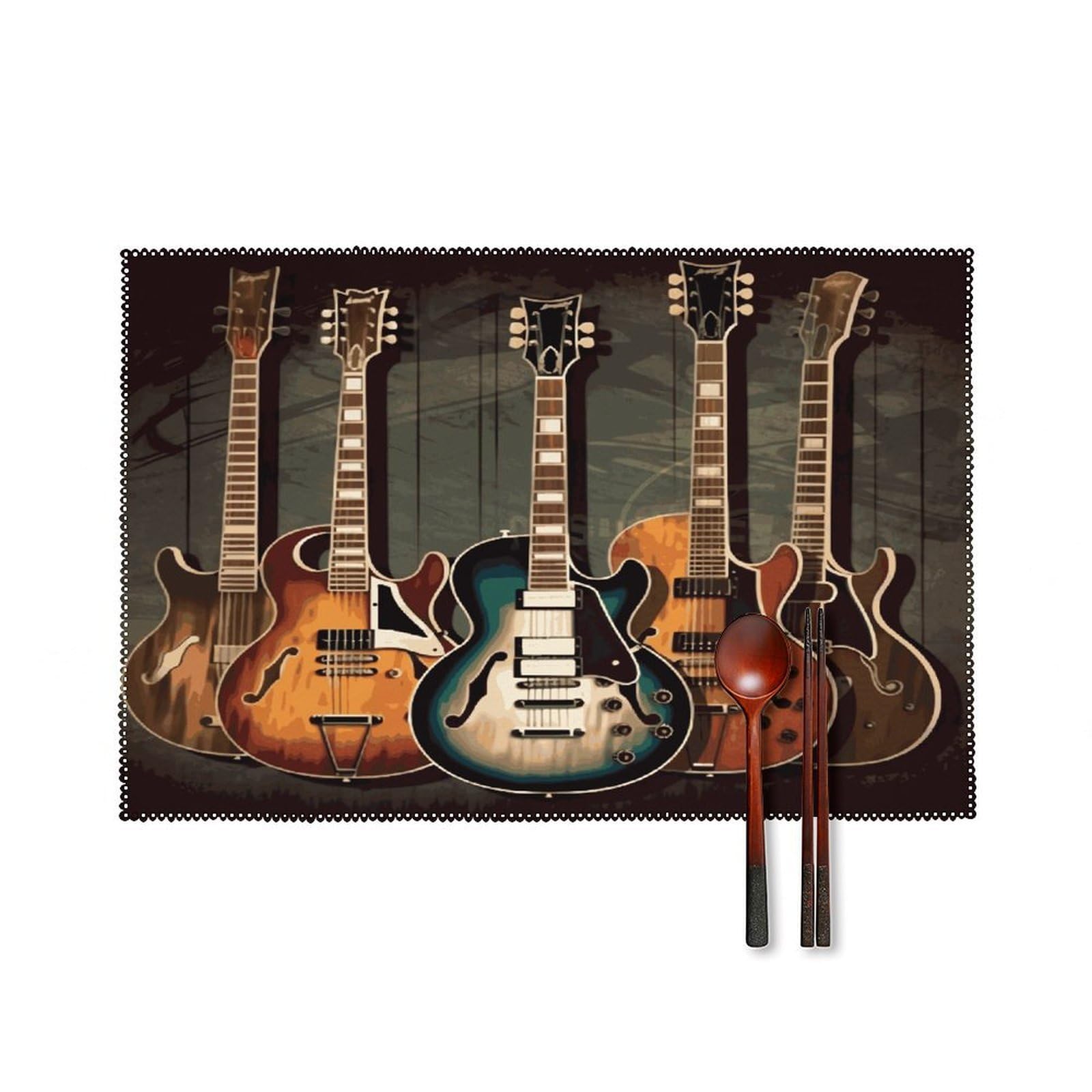 Btcowzrv Style Guitars Art Canvas Placemats Set Of 6, Wipeable Washable Place Mats For Indoor & Outdoor, Table Mat Decor For Kitchen Dining Party