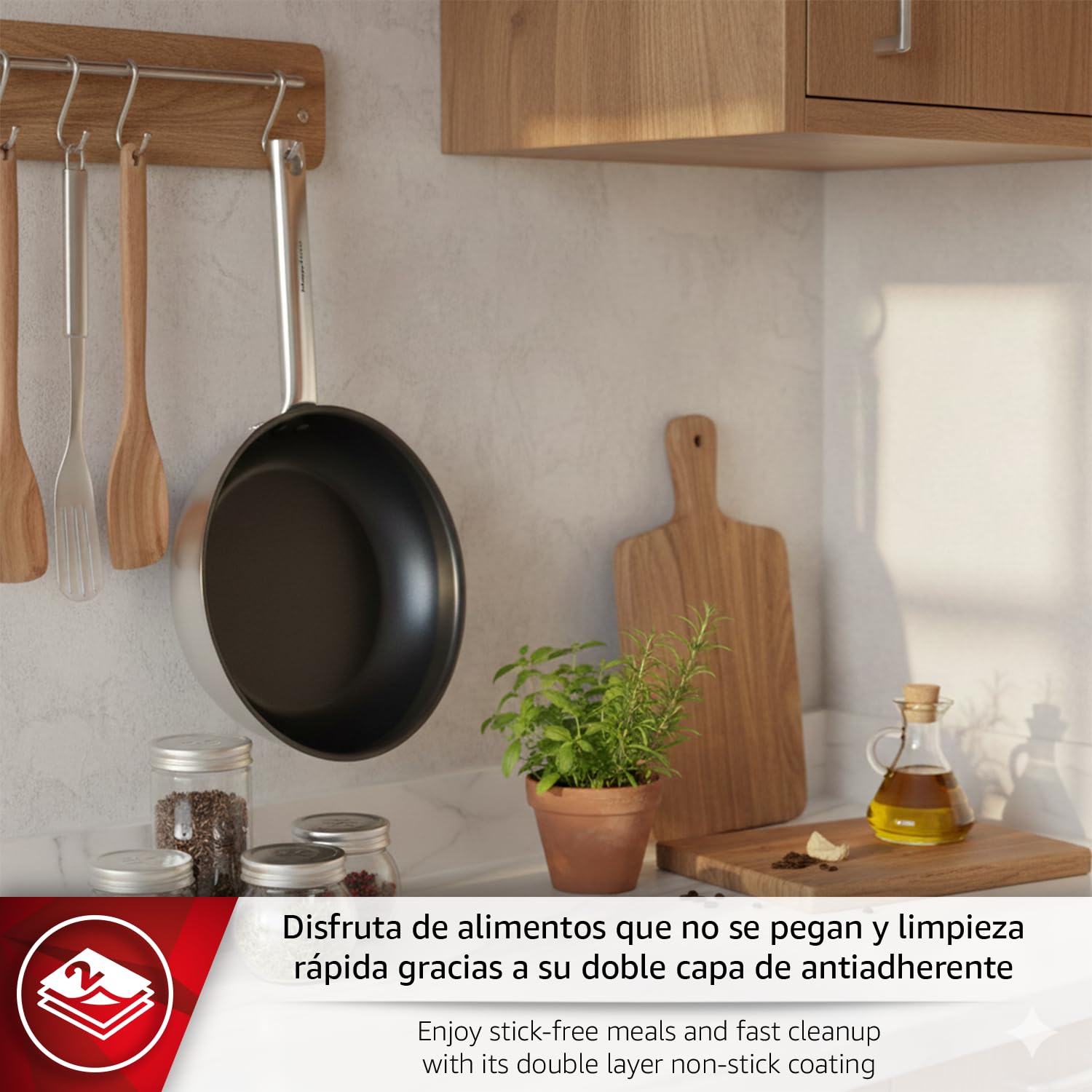 MAGEFESA VERSATILE Sartén de 28 cm de Diámetro Fabricada en Acero Inoxidable, Para Todo Tipo de Fuegos Incluido Horno hasta 200ºC, Con Antiadherente